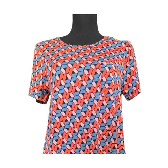 LuLaRoe LLR Carly Dress Size XS Blue/orange geo pattern short sleeved hi/lo cut - Picture 5 of 6